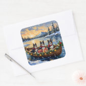 Rough Collie Christmas Boat Holiday スクエアシール (封筒)