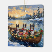 Rough Collie Christmas Boat Holiday セラミックオーナメント (左)