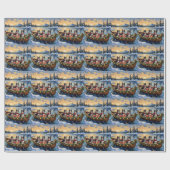 Rough Collie Christmas Boat Holiday ラッピングペーパー (フラット)