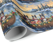 Rough Collie Christmas Boat Holiday ラッピングペーパー (ロールコーナー)