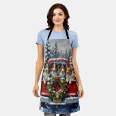 Rough Collie Christmas Red Truck Holiday エプロン (着用した状態)