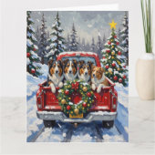 Rough Collie Christmas Red Truck Holiday カード (正面)