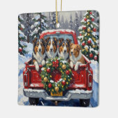 Rough Collie Christmas Red Truck Holiday セラミックオーナメント (左)