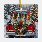 Rough Collie Christmas Red Truck Holiday セラミックオーナメント (正面)