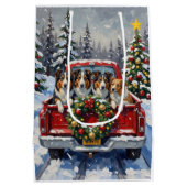 Rough Collie Christmas Red Truck Holiday ミディアムペーパーバッグ (裏面)