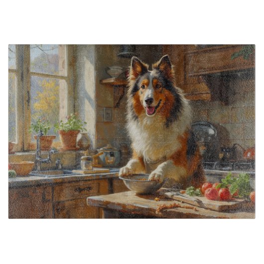 Rough Collie Cooking in Kitchen カッティングボード (正面)
