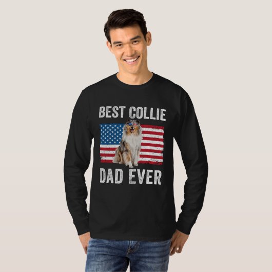 Rough Collie Dad American Flag Collie Dog  Owner Tシャツ (正面フル)
