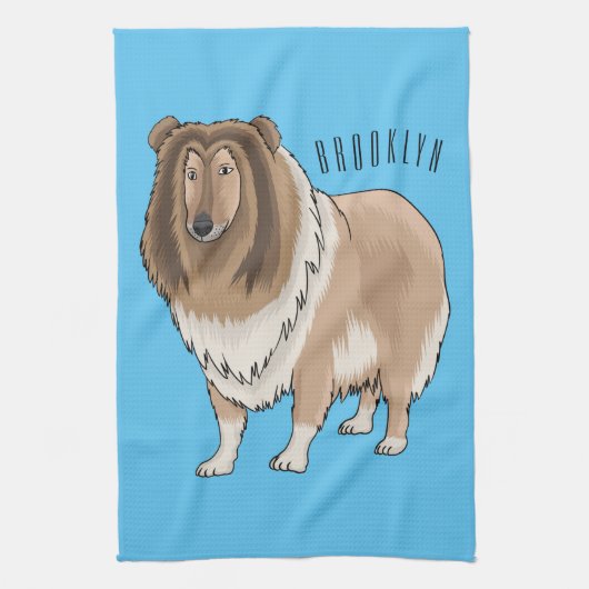 Rough collie dog cartoon illustration キッチンタオル (縦)