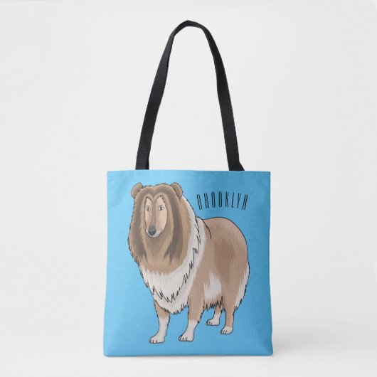 Rough collie dog cartoon illustration トートバッグ (正面)