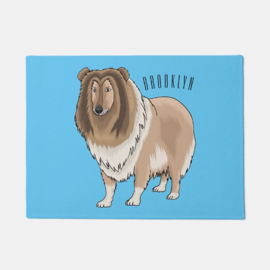 Rough collie dog cartoon illustration  ドアマット (正面)