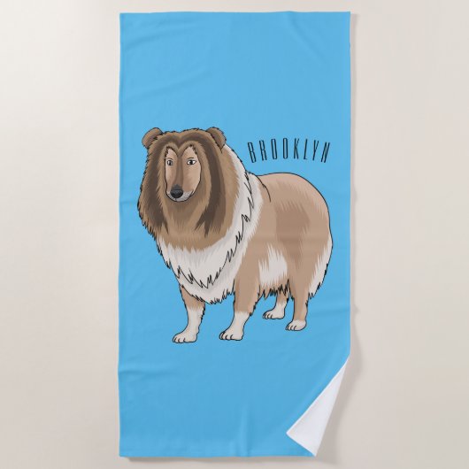 Rough collie dog cartoon illustration ビーチタオル (正面)