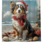 Rough Collie Dog Christmas Vintage Beach  シャワーカーテン (正面)