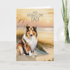 Rough Collie Dog Sunset Beach Father's Day シーズンカード