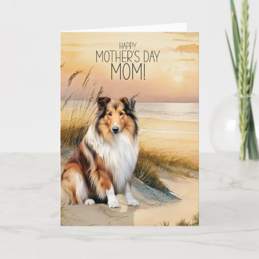 Rough Collie Dog Sunset Beach Mother's Day シーズンカード (正面)
