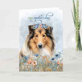 Rough Collie Dog Wildflowers Mother's Day シーズンカード