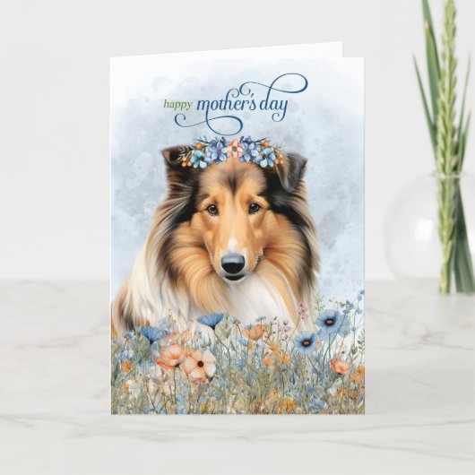 Rough Collie Dog Wildflowers Mother's Day シーズンカード (正面)