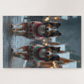 Rough Collie Dogs Christmas Snow Holiday ジグソーパズル (横)