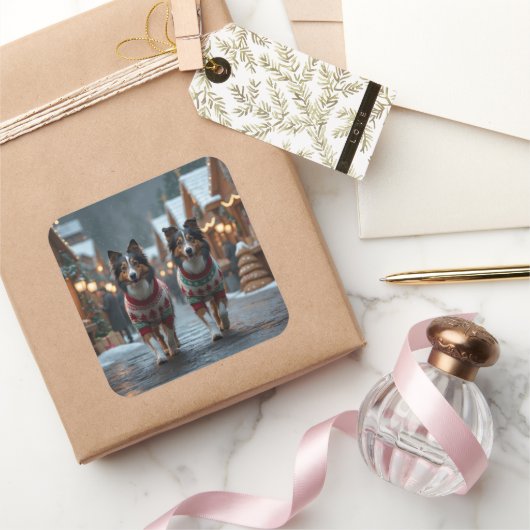 Rough Collie Dogs Christmas Snow Holiday スクエアシール (ギフト)