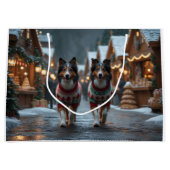 Rough Collie Dogs Christmas Snow Holiday ラージペーパーバッグ (正面)