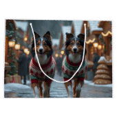 Rough Collie Dogs Christmas Snow Holiday ラージペーパーバッグ (裏面)