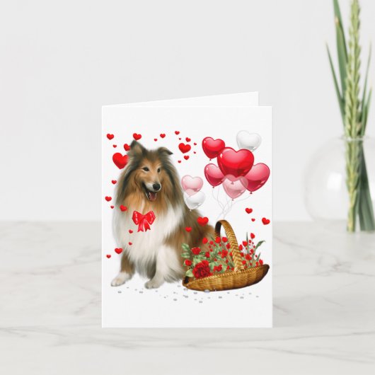 Rough Collie Heart Balloon Happy Valentine Day Dog カード (正面)