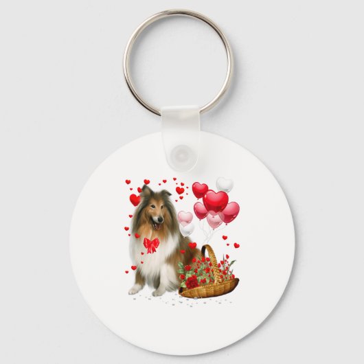 Rough Collie Heart Balloon Happy Valentine Day Dog キーホルダー (正面)