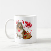Rough Collie Heart Balloon Happy Valentine Day Dog コーヒーマグカップ (左)