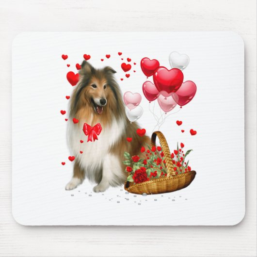 Rough Collie Heart Balloon Happy Valentine Day Dog マウスパッド (正面)