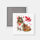 Rough Collie Heart Balloon Happy Valentine Day Dog マグネット (正面/裏面)