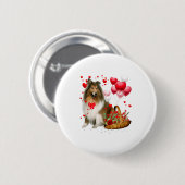 Rough Collie Heart Balloon Happy Valentine Day Dog 缶バッジ (正面&裏面)