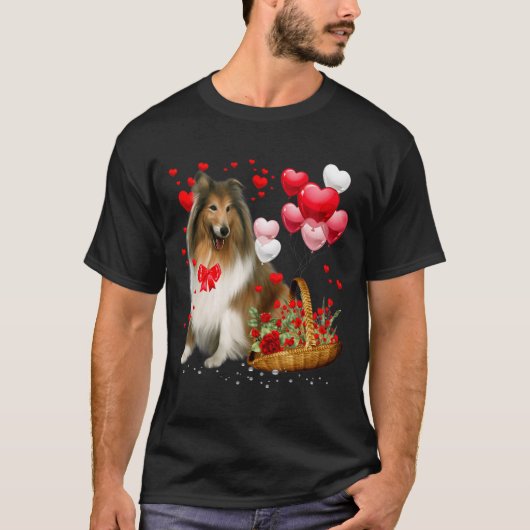 Rough Collie Heart Balloon Happy Valentine Day Dog Tシャツ (正面)