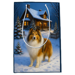 Rough Collie Holiday ミディアムペーパーバッグ