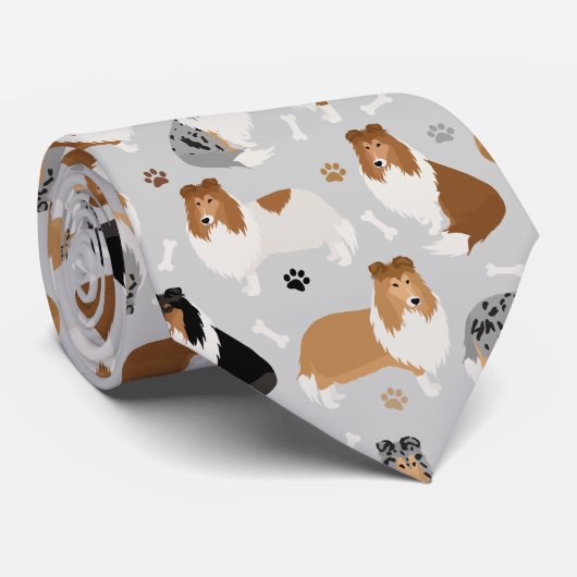 Rough Collie Paws and Bones ネクタイ (ロール)
