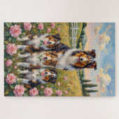 Rough Collie Rose Meadow Art ジグソーパズル (横)