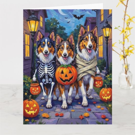 Rough Collie Trick-or-Treating Halloween Costumes カード (黄色い花)