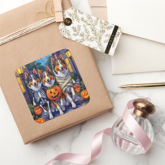 Rough Collie Trick-or-Treating Halloween Costumes スクエアシール (ギフト)
