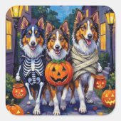 Rough Collie Trick-or-Treating Halloween Costumes スクエアシール (正面)