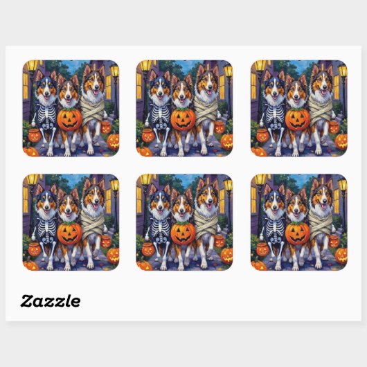 Rough Collie Trick-or-Treating Halloween Costumes スクエアシール (シート)
