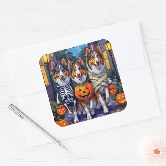 Rough Collie Trick-or-Treating Halloween Costumes スクエアシール (封筒)