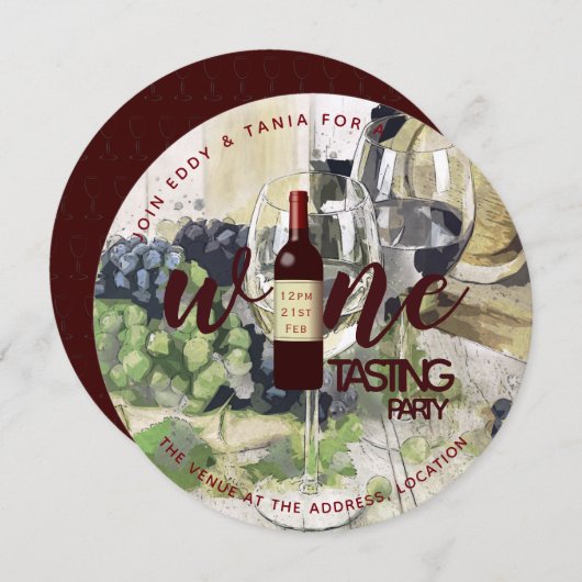 ROUND 葡萄酒品鉴派对邀请函 水彩画 招待状 (正面/裏面)