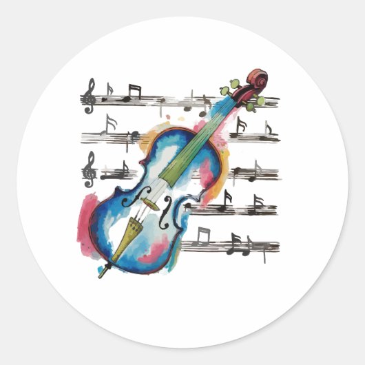 Round abstract violin sticker ラウンドシール (正面)