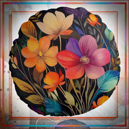 Round ACCENT PILLOW - Beautiful & Colorful Flowers ラウンドクッション