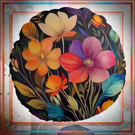 Round ACCENT PILLOW - Beautiful & Colorful Flowers ラウンドクッション