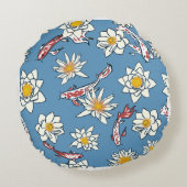 Round Blue Daisy Meadow Accent Pillow - Decorative ラウンドクッション (裏面)