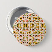 Round button featuring a colorful floral pattern 缶バッジ (正面&裏面)