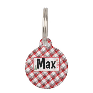 Round Christmas – Personalized Name, Plaid Holiday ペット ネームタグ
