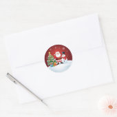 Round Christmas Sticker - Santa, Snowman & Tree  ラウンドシール (封筒)