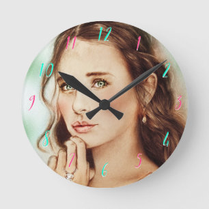 Round Clockのヴィンテージの芸術かわいらしくエレガントな女性 ラウンド壁時計