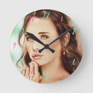 Round Clockのヴィンテージの芸術かわいらしくエレガントな女性 ラウンド壁時計