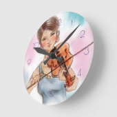 Round Clockのヴィンテージの芸術クラシックなバイオリンの女性 ラウンド壁時計 (傾斜)